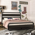 Full Size Metal Platform Bed Frame with Wooden Headboard & Footboard, Black J380146