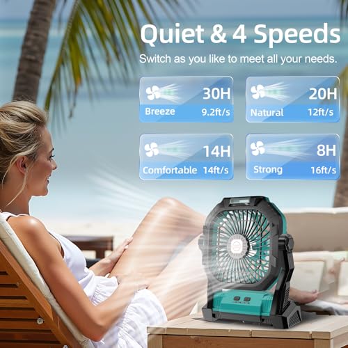 Rechargeable 20000mAh Portable Camping Fan with LED Light Y869338
