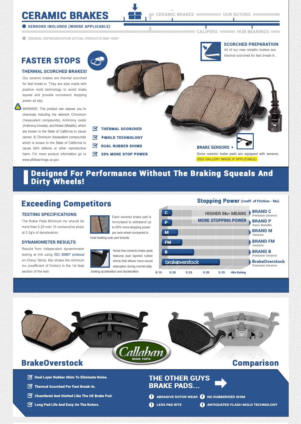 277mm 6 Lug Rotors + Ceramic Brake Pads + Clips J5976
