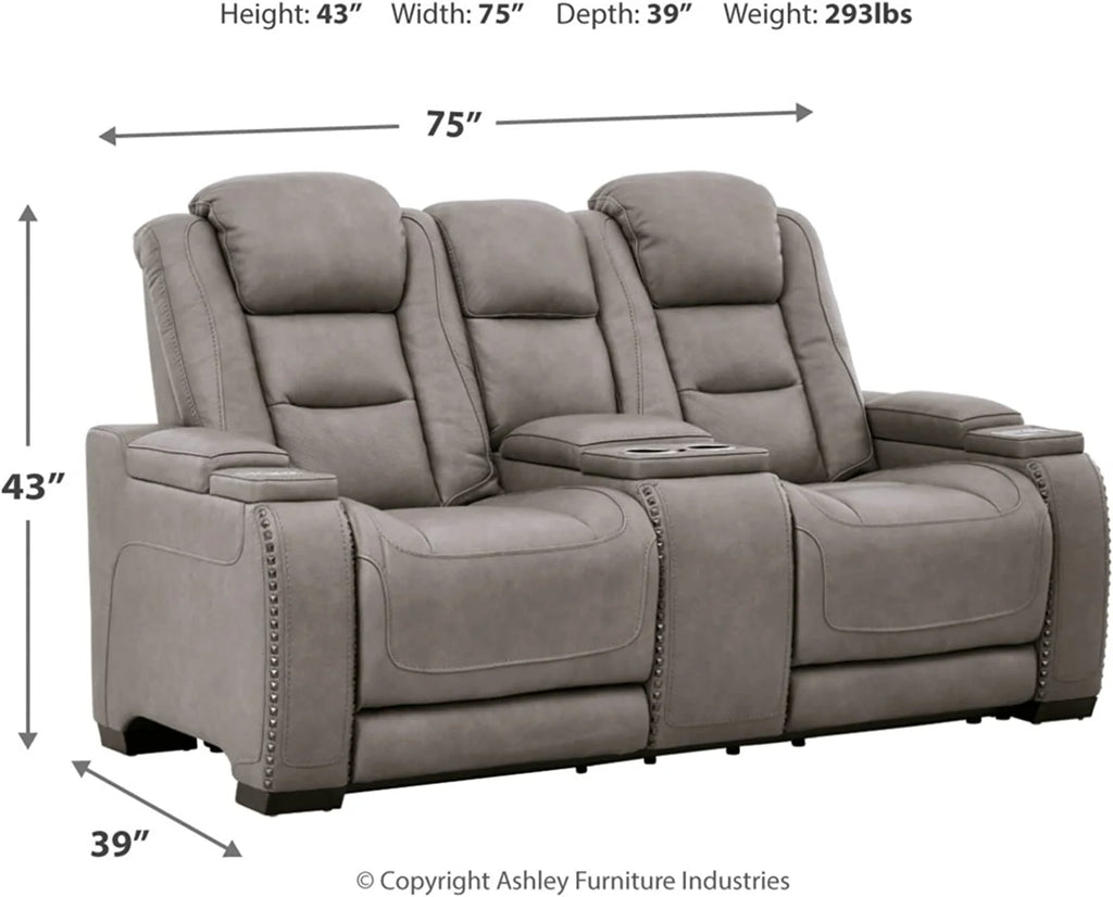 Gray Leather Power Reclining Loveseat F9547