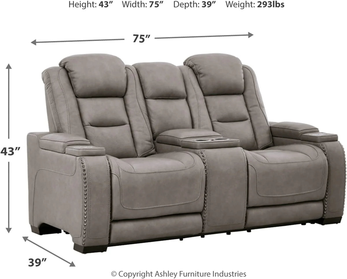 Gray Leather Power Reclining Loveseat F9547