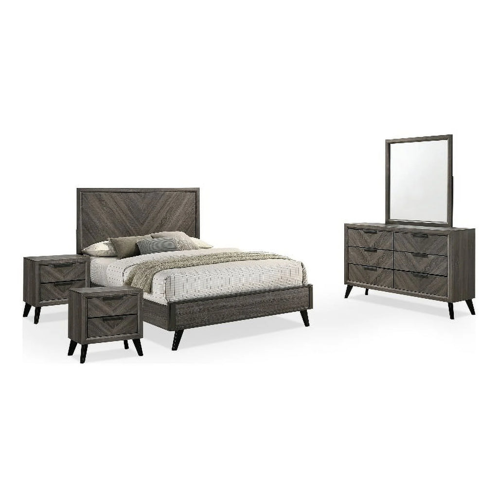 Gray Wood Queen Bedroom Set with Dresser Mirror Nightstands X711193