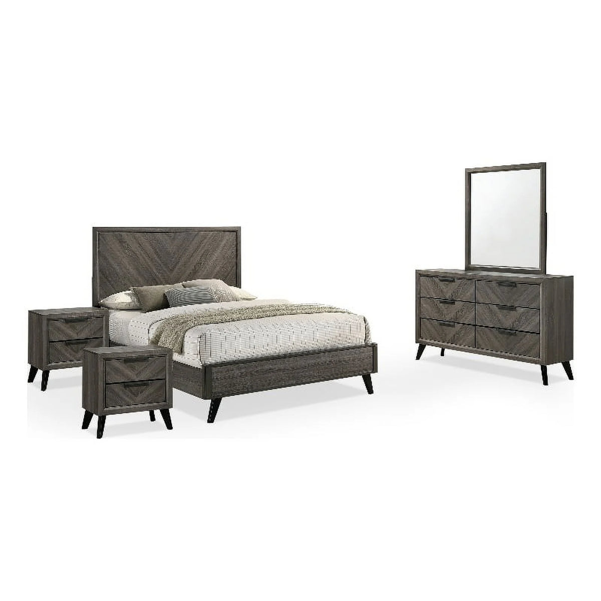 Gray Wood Queen Bedroom Set with Dresser Mirror Nightstands X711193