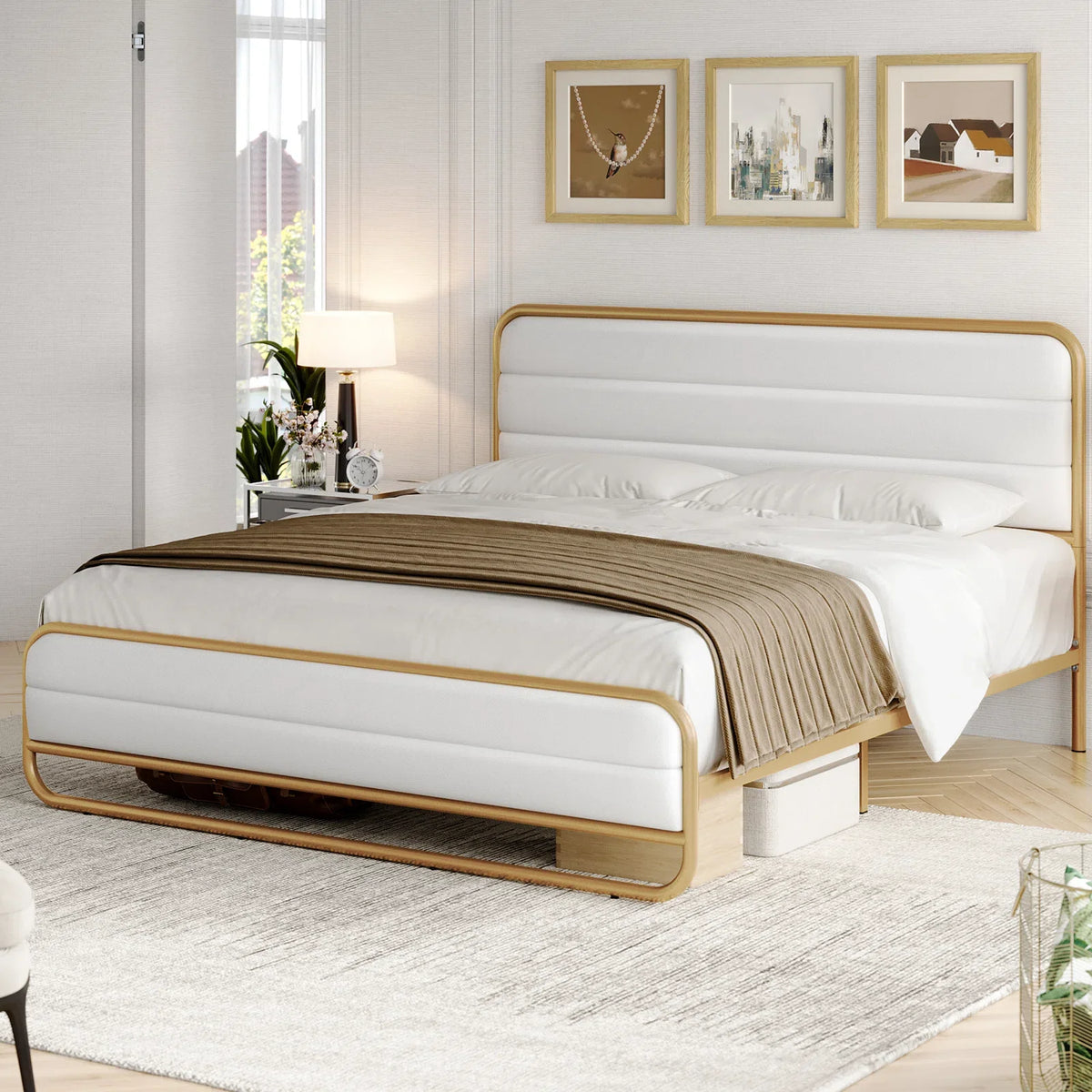Full PU Leather Upholstered Platform Bed Frame Q436636