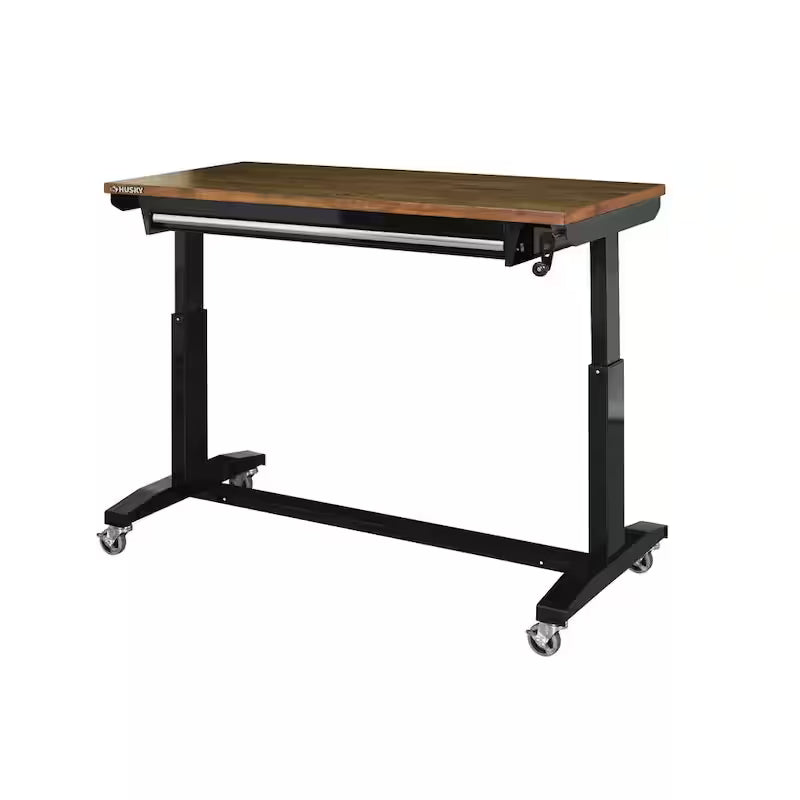 52 in. W Steel 1-Drawer Adjustable Height Workbench with Wood Top V100145