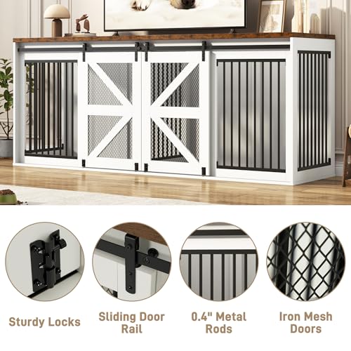 Black Wooden Dog Crate TV Stand with Sliding Metal Mesh Barn Door D798321