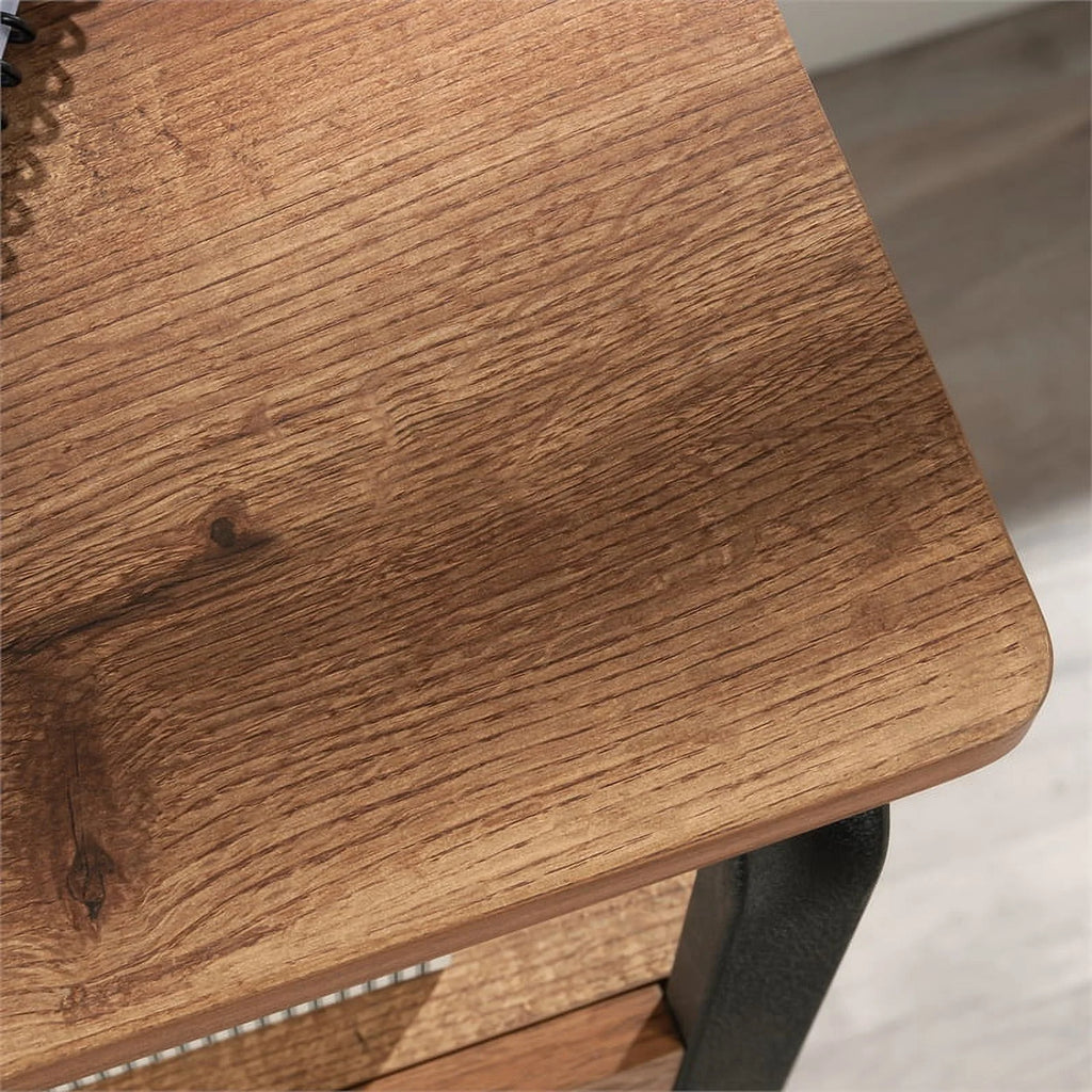 Contemporary Etched Oak Engineered Wood and Metal Desk Q5971