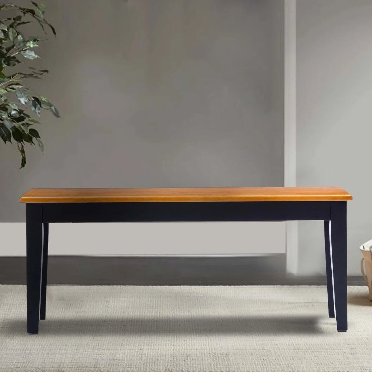 44 Inch Two Tone Dining Bench Tapered Legs Oak Jet Black Wood X3981