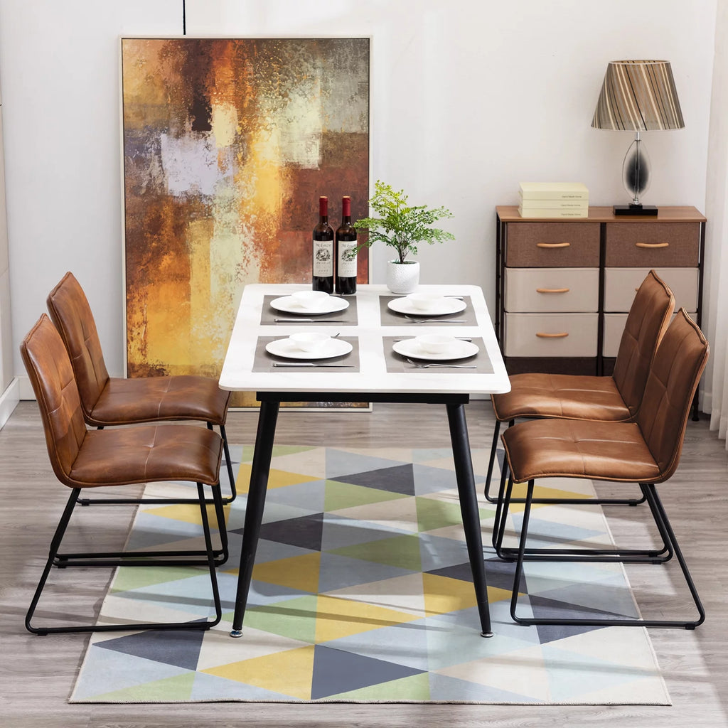 Brown Faux Leather Dining Chairs Set of 2 with Metal Legs U40504