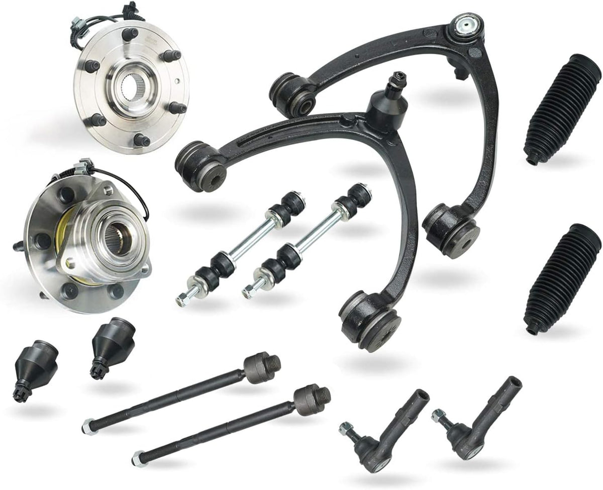4WD 6-Lug Front Wheel Hub Bearing Control Arms Sway Bars Tie Rods 14pc Set N72146