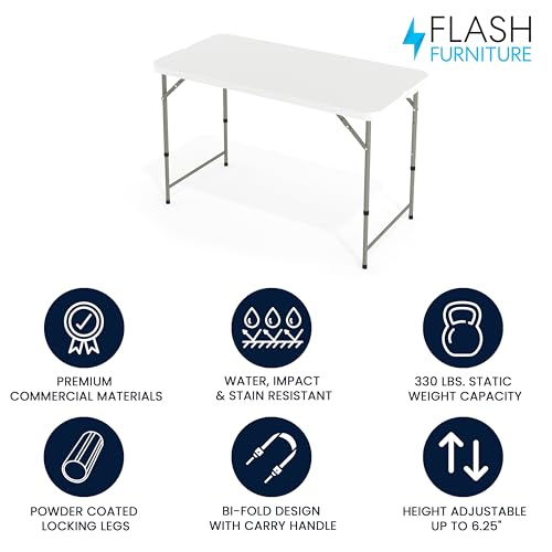 4' White Plastic Folding Table with Adjustable Legs U785663