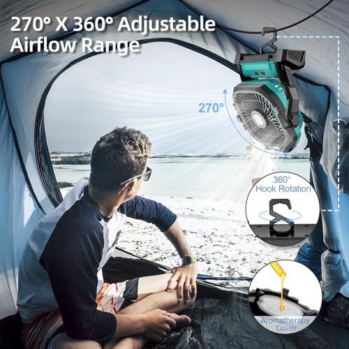 Rechargeable 20000mAh Portable Camping Fan with LED Light Y869338