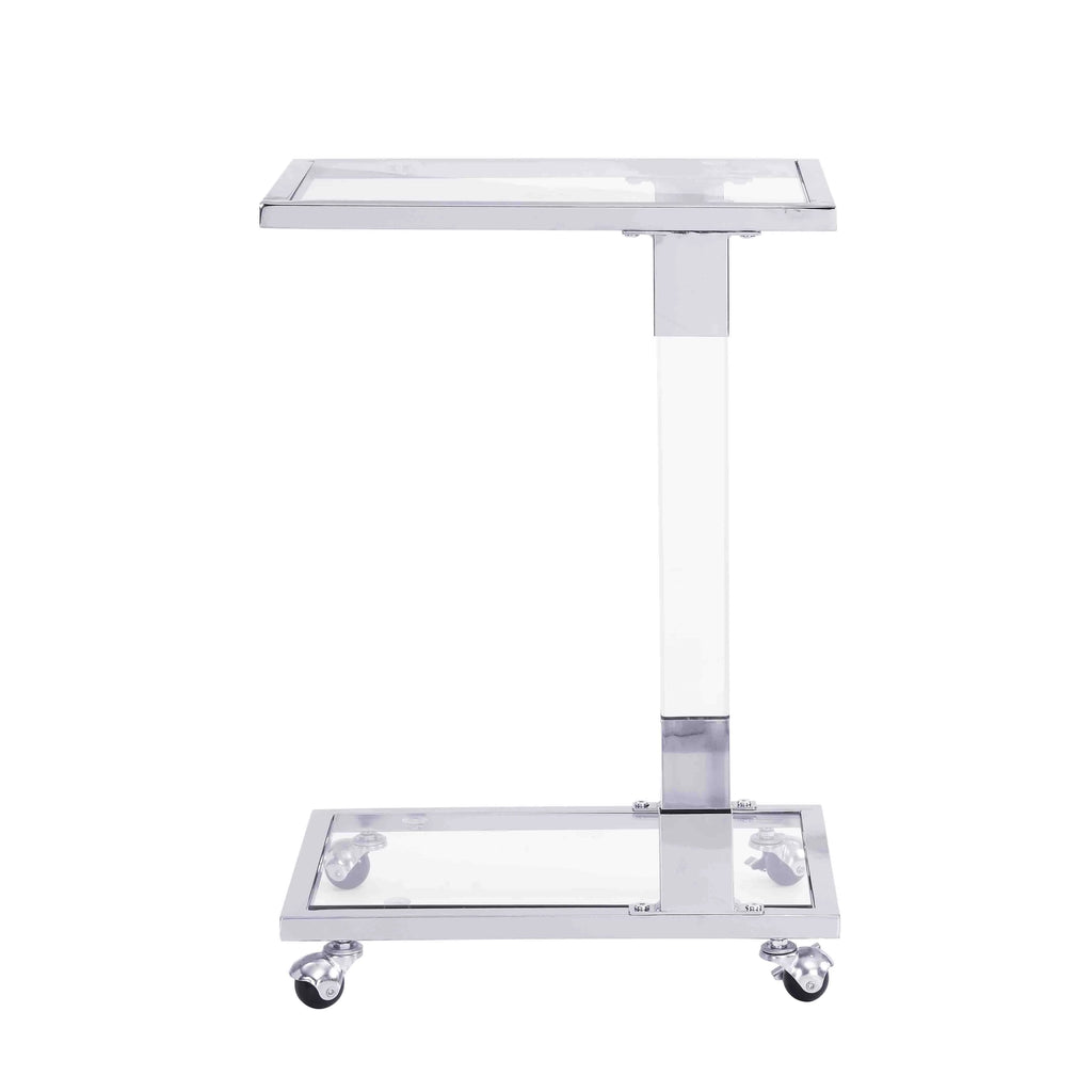 Chrome Glass C Shape Square Side Table with Metal Base E424