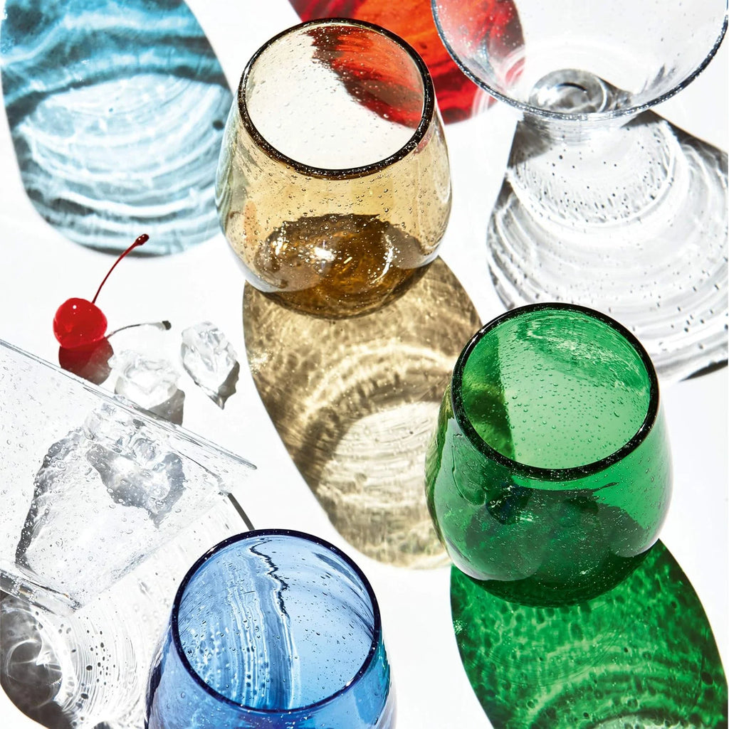 Red 16 Oz. Bubble Glass Stemless Wine Glassware N6257
