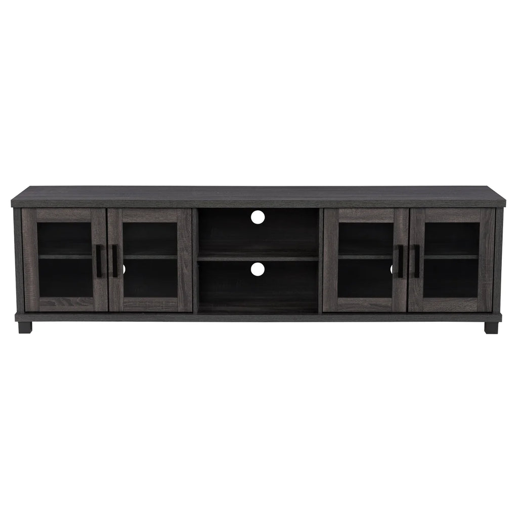 Dark Gray Engineered Wood TV Stand with Glass Cabinets K626
