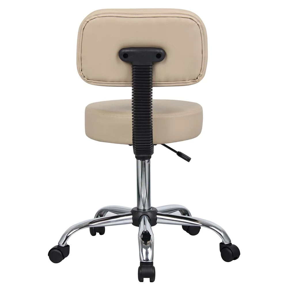 Beige Adjustable Rolling Stool with Back I792