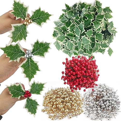 Artificial Holly Berries with Green Leaves V566335