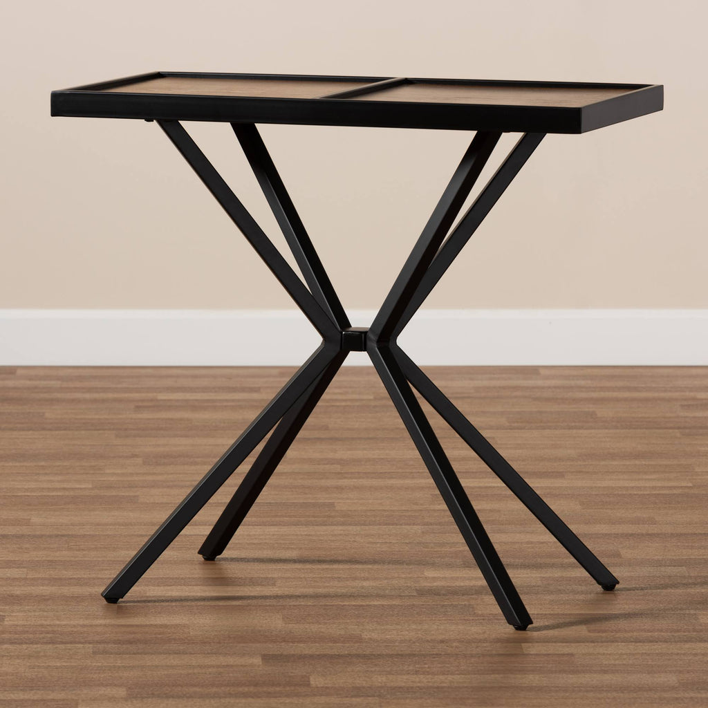 Walnut Finished Wood and Gold Finished Metal Console Table P7080