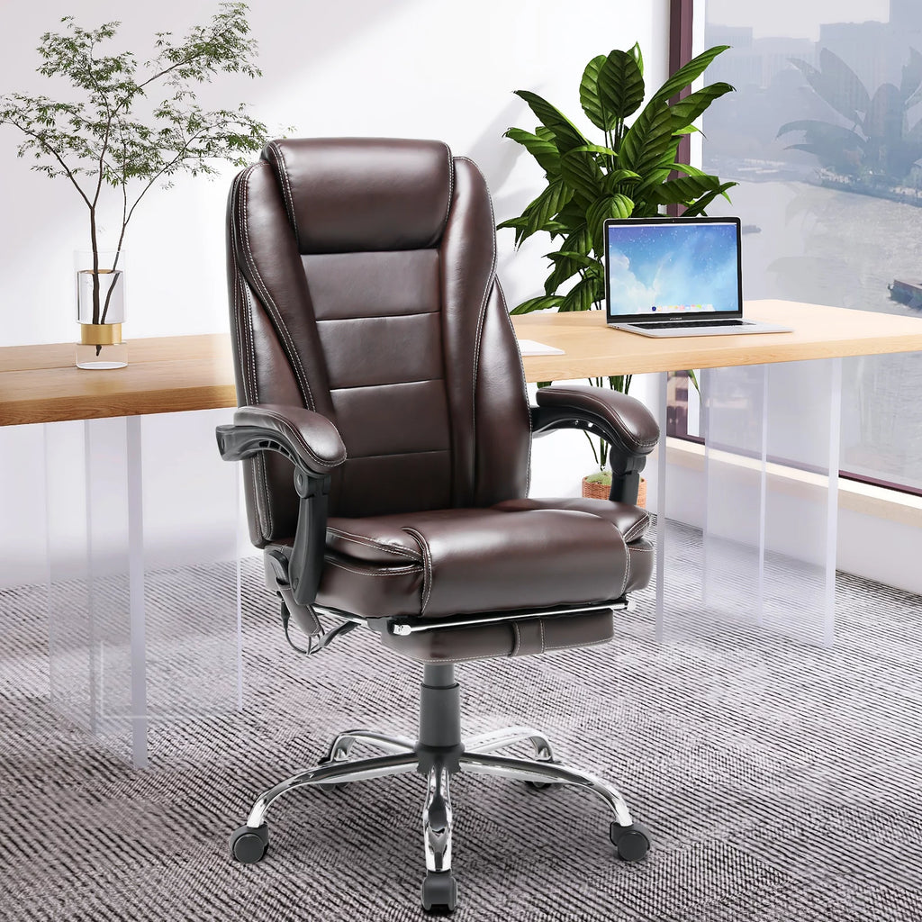 Brown PU Leather Ergonomic High Back Office Chair with Footrest K7665