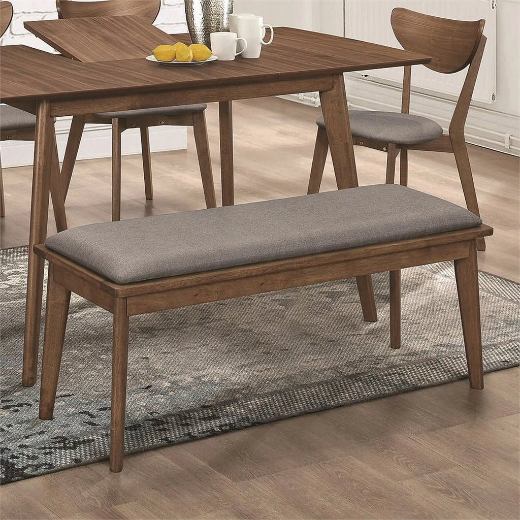 Grey and Natural Walnut Upholstered Dining Bench U392