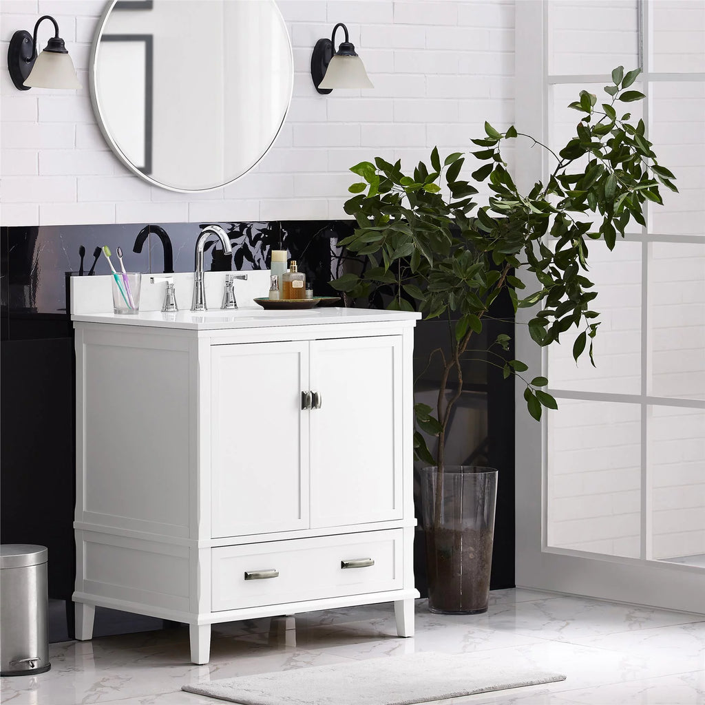 30 Inch White Wood Bathroom Vanity with Sink E216