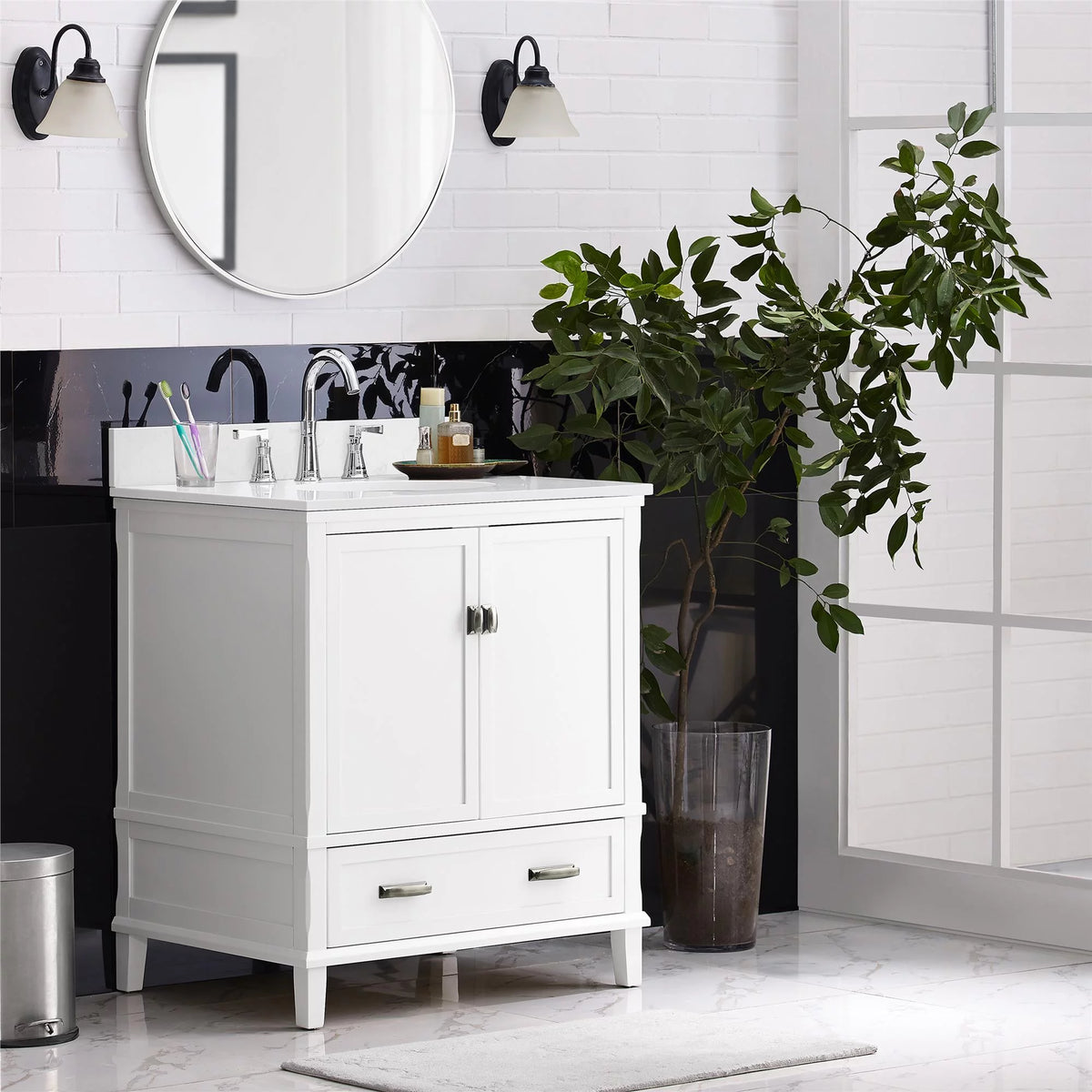 30 Inch White Wood Bathroom Vanity with Sink E216