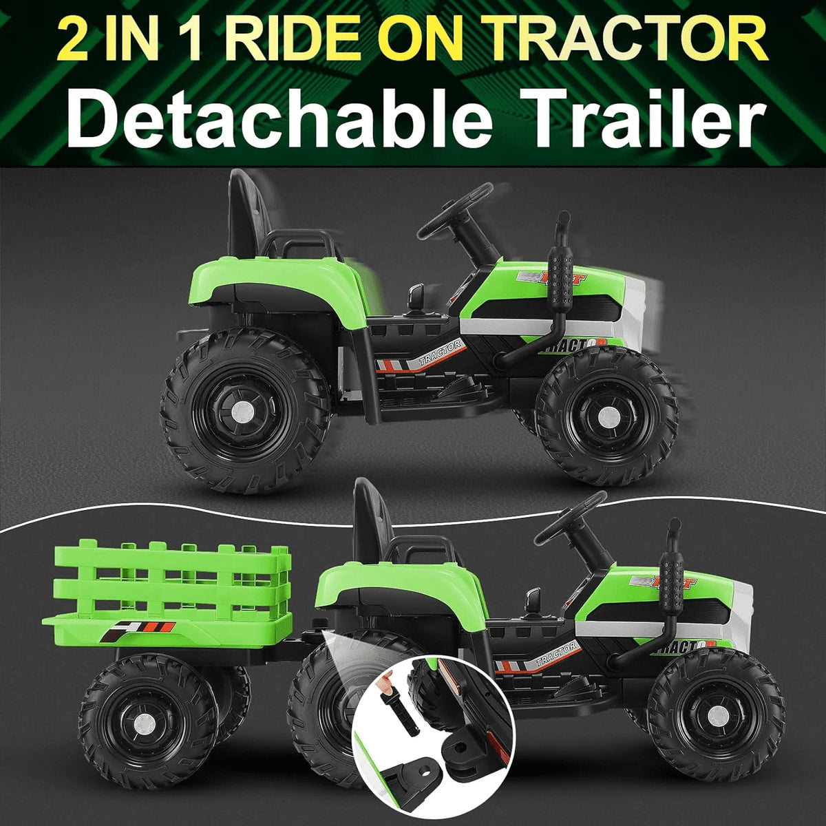 Kids Ride on Tractor with Trailer, 12 V Battery Powered, Pink U331