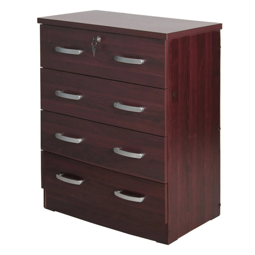 Pine Twin Bed and Dresser with Lock in Mahogany A932451
