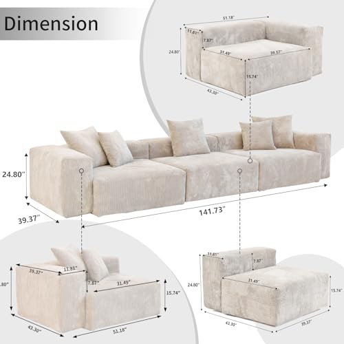 Oversized Corduroy 3 Seater Sectional Sofa U7972