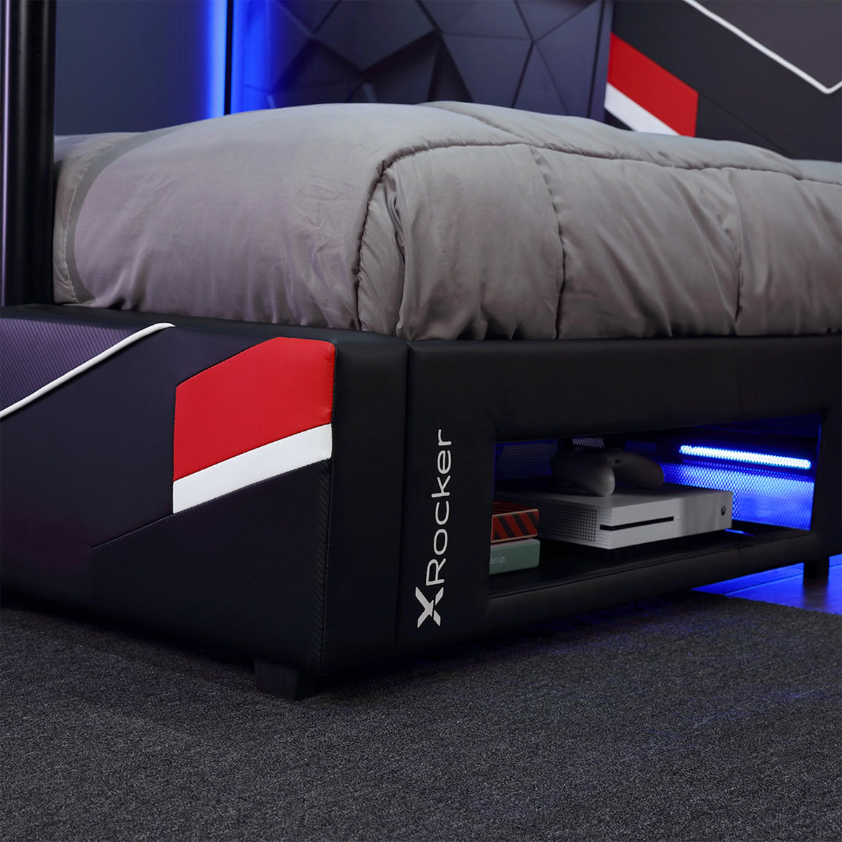 Black Red Twin Gaming Bed Frame with TV Mount U878677