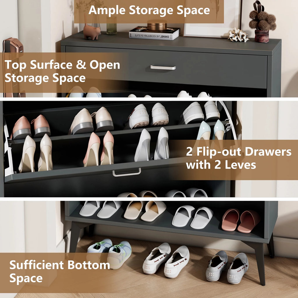 Gray 2 Flip Drawers Shoe Cabinet F22340
