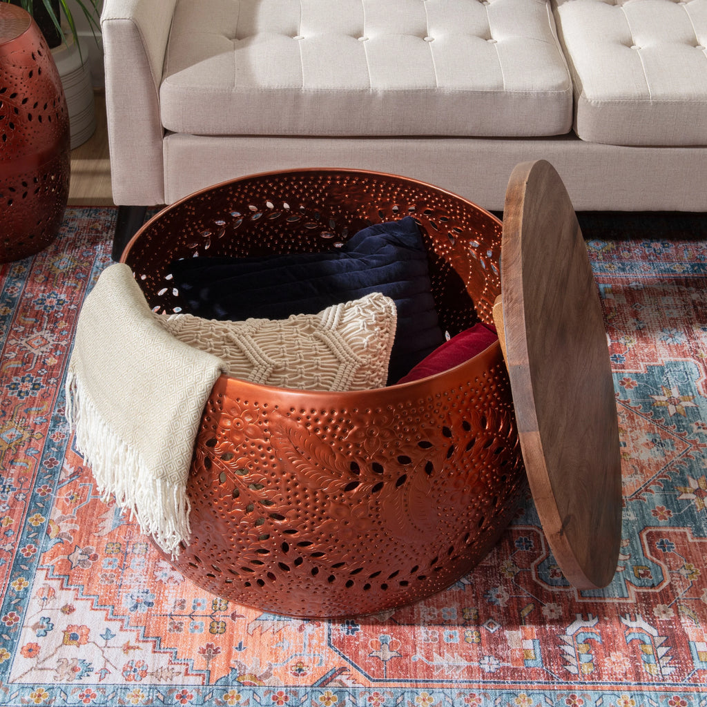 White Metal Storage Drum Table Q1698