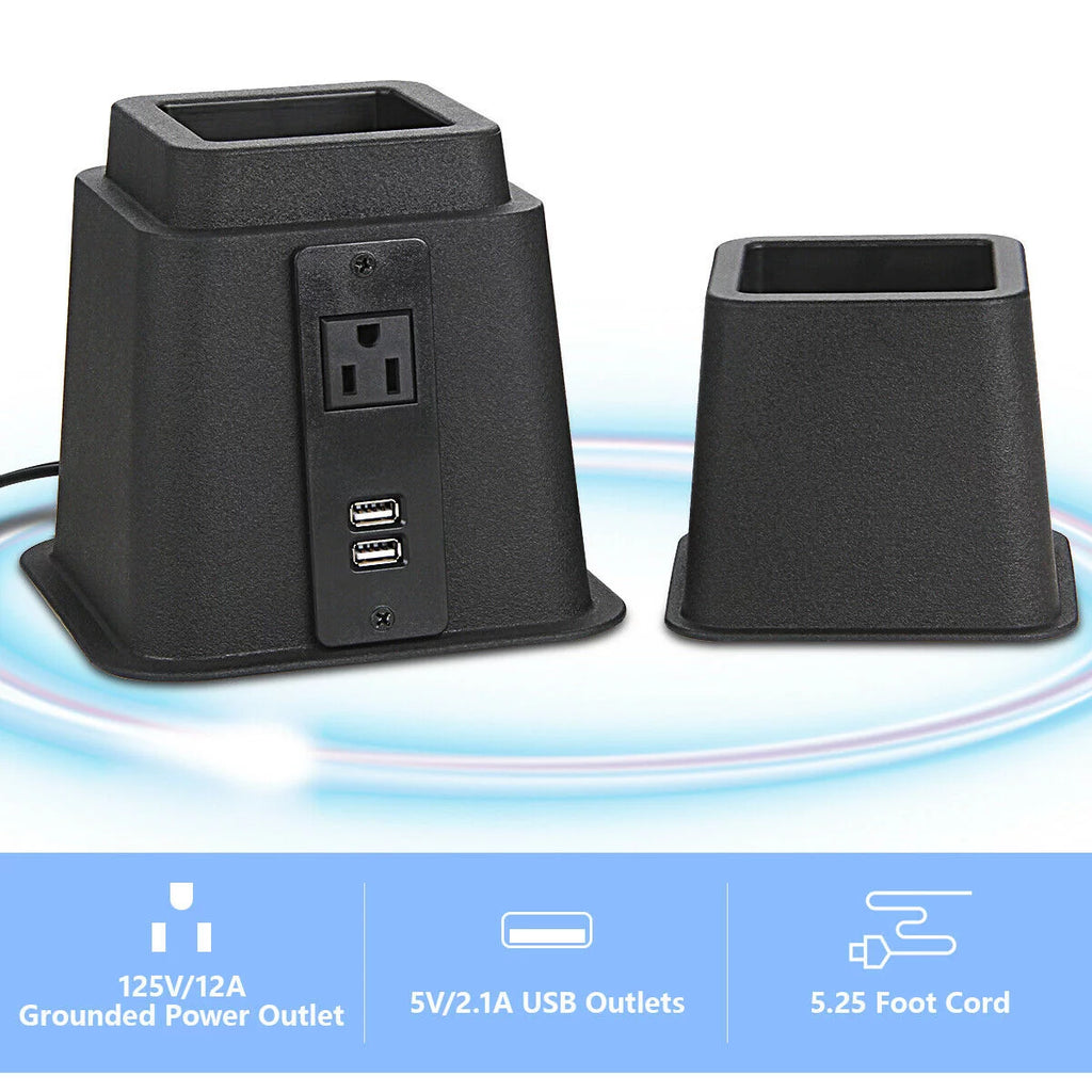Black Adjustable Bed Riser with Power Outlet and USB Ports Set of 4 P69209