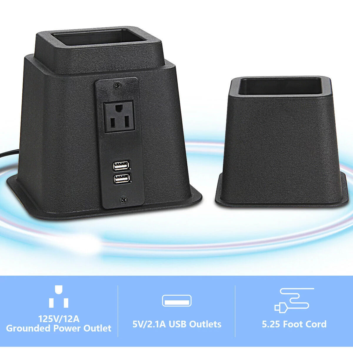 Black Adjustable Bed Riser with Power Outlet and USB Ports Set of 4 P69209