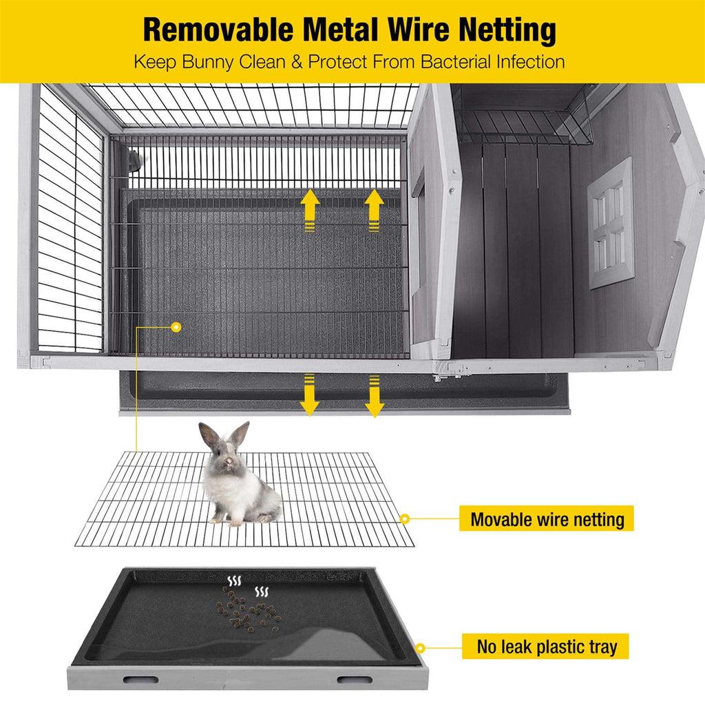 Rabbit Hutch Bunny Cage Guinea Pig House with Wheels B97852