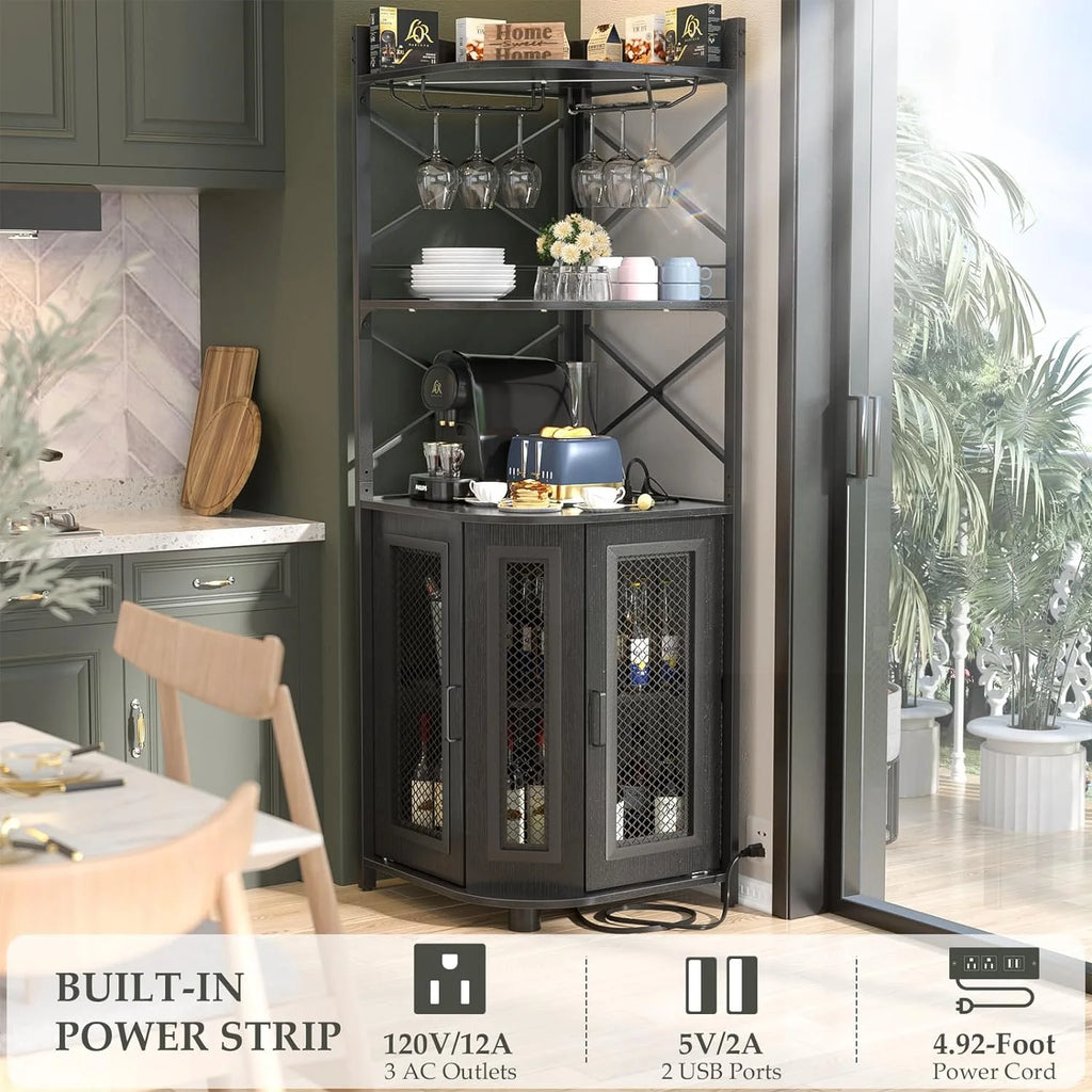 Black Corner Bar Cabinet with Power Outlet N29300