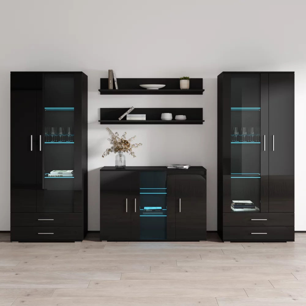 Modern Wall Unit Entertainment Center with LED Lights V360753