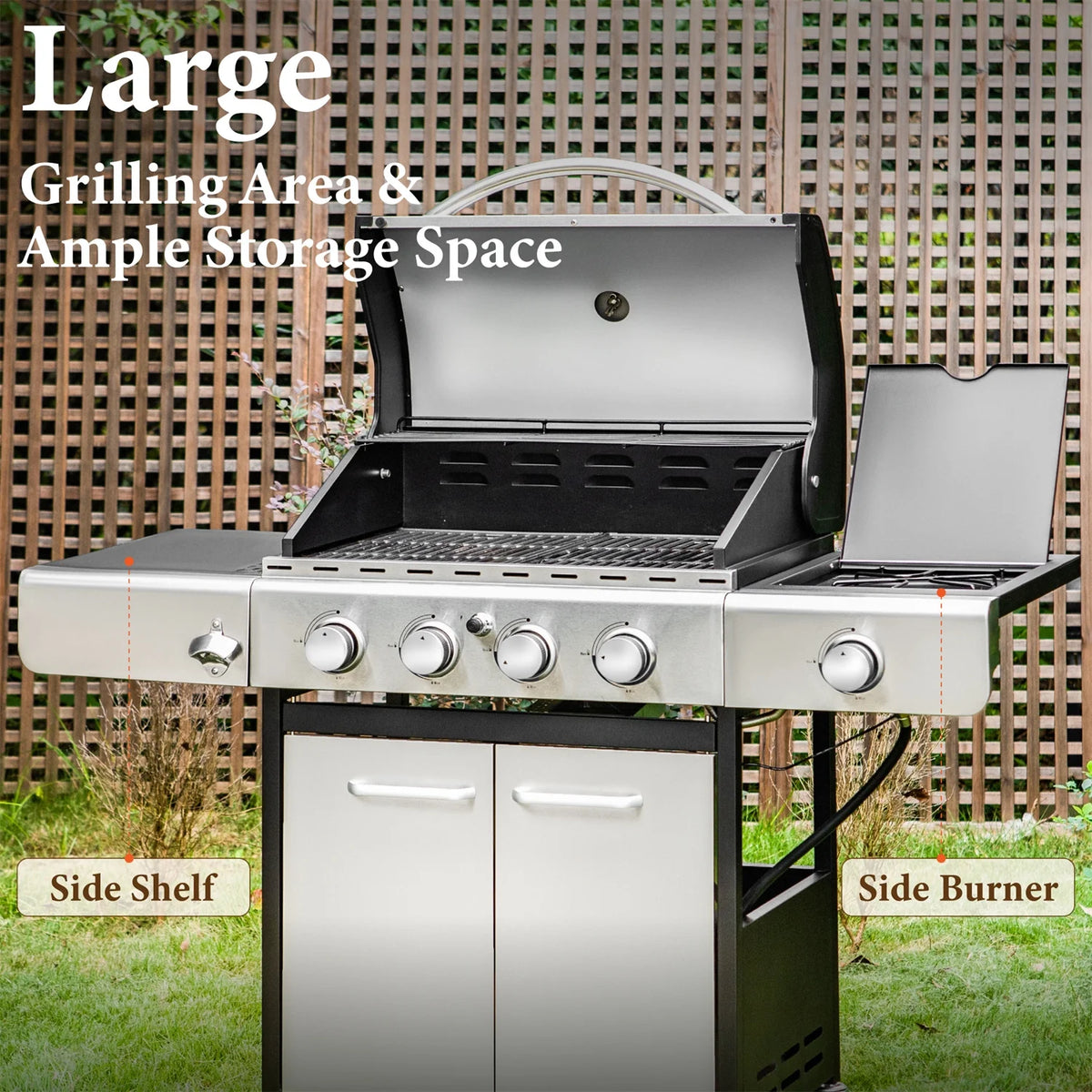 4 Burner Propane Gas Grill with Side Burner Stainless Steel W957294