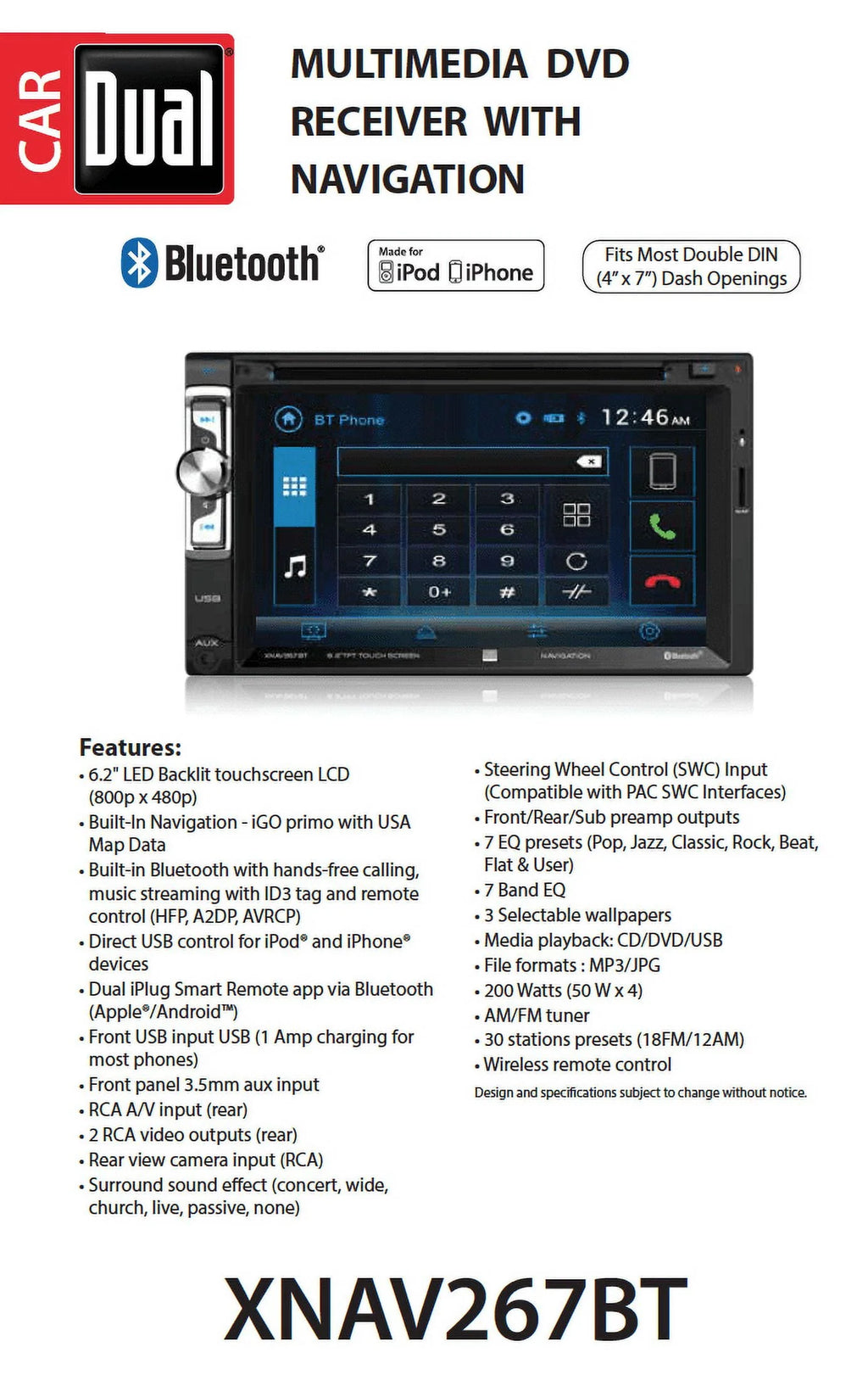 6.2 inch Double Din Car Stereo with Built-in Navigation R1765