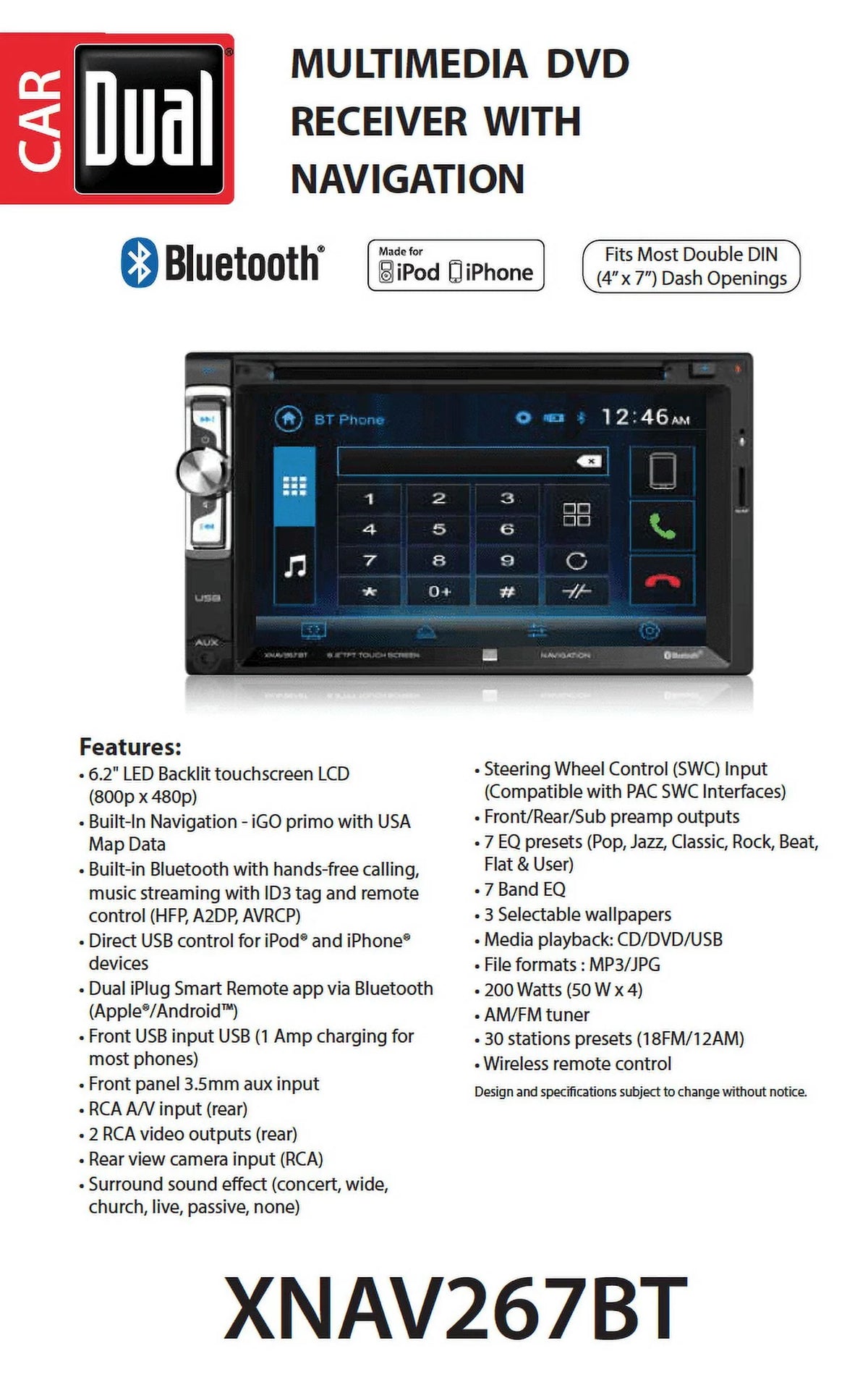 6.2 inch Double Din Car Stereo with Built-in Navigation R1765