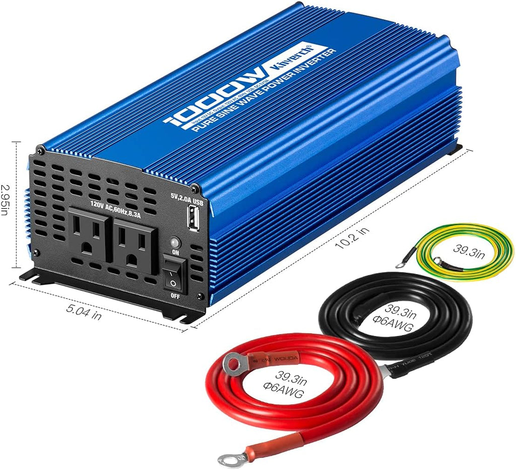 3000W Pure Sine Wave Power Inverter 12V DC to 110V AC with 4 AC Outlets 2 USB Ports N8966