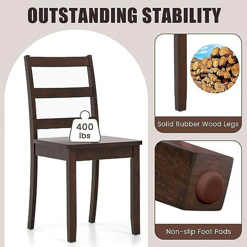 Dining Chairs Set of 2 Ladder Back Rubber Wood Legs S9964