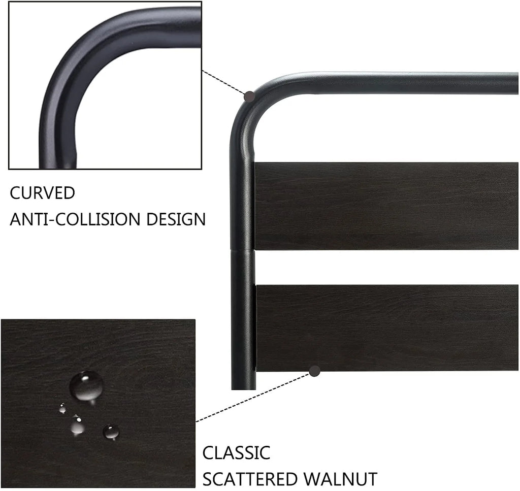 Full Size Metal Platform Bed Frame with Wooden Headboard & Footboard, Black J380146