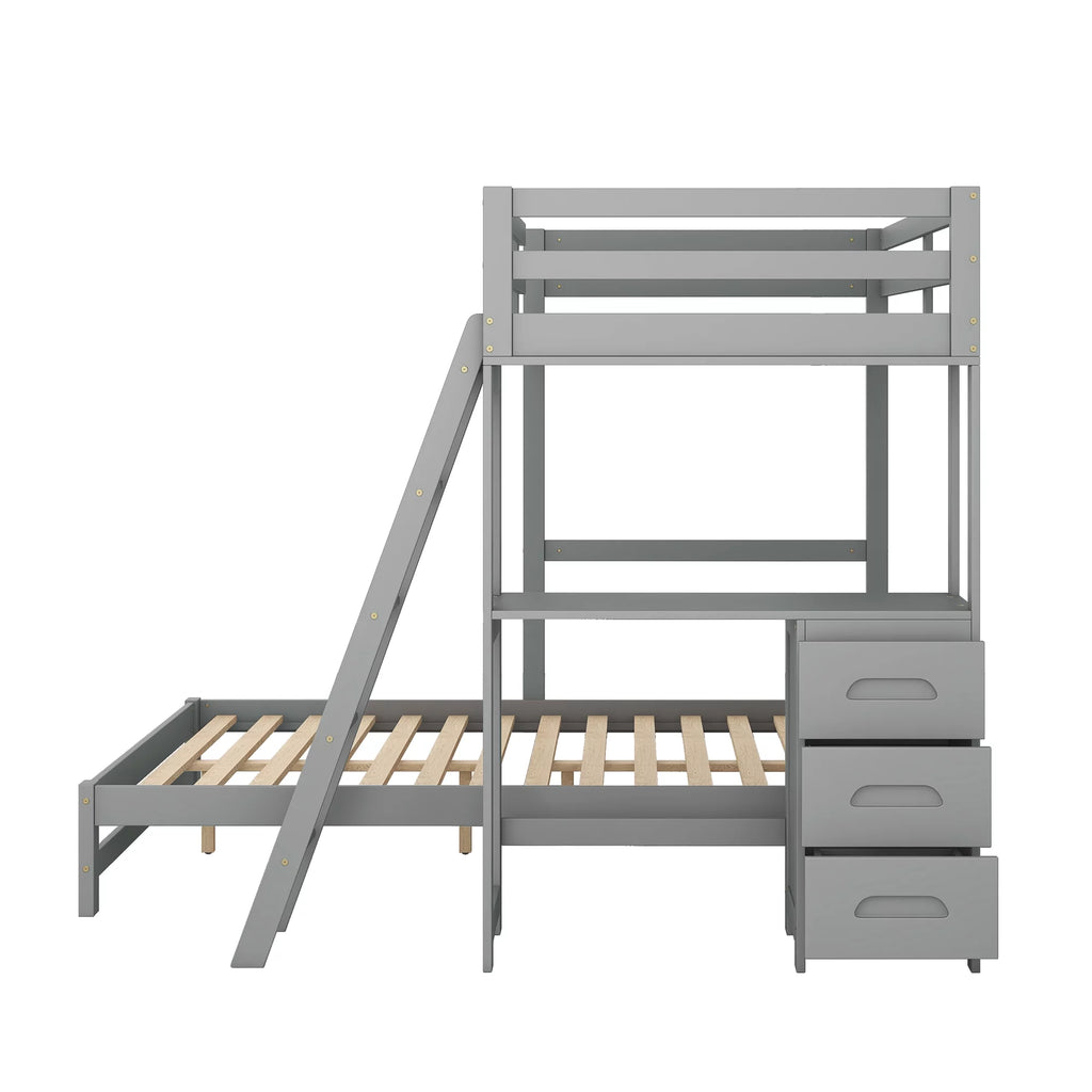 Twin over Full Bunk Bed with Desk and Drawers N64180