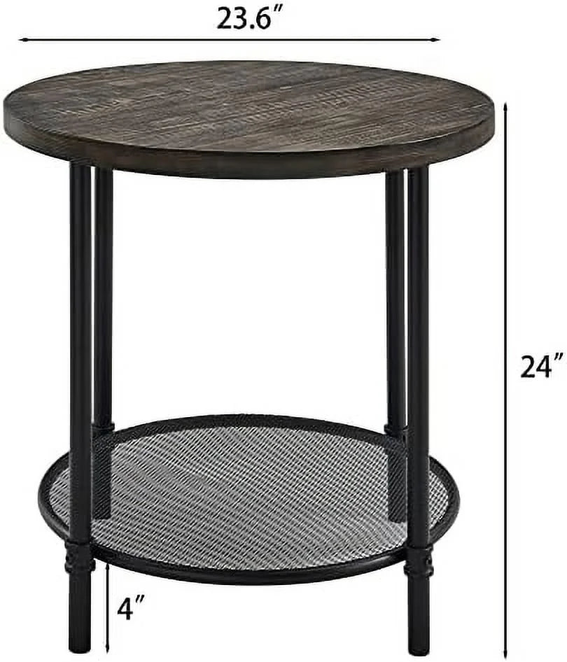 Round Coffee Table with Casters Metal Legs Solid Wood Brushed Black P65922
