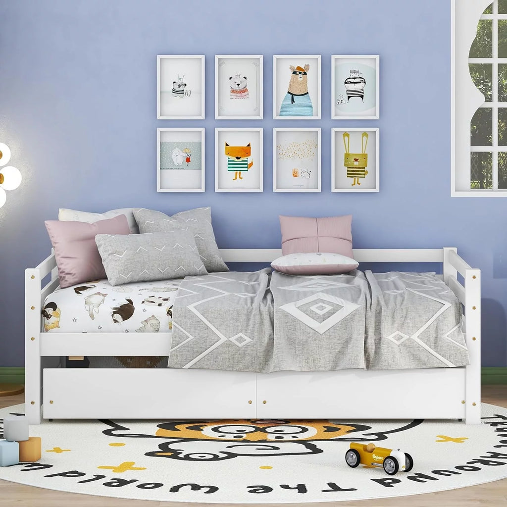 White 2 Storage Drawers Wood Daybed U802