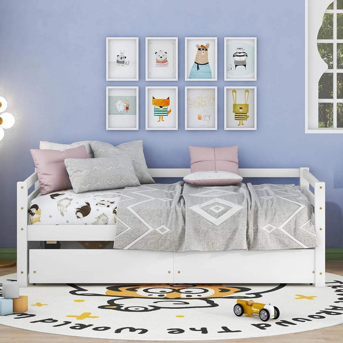 White 2 Storage Drawers Wood Daybed U802