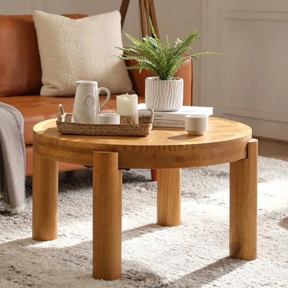 Round Wood Coffee Table with Solid Pine Wood Legs N9712