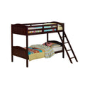Brown Wood Twin Bunk Bed with Ladder and Guardrail Z744