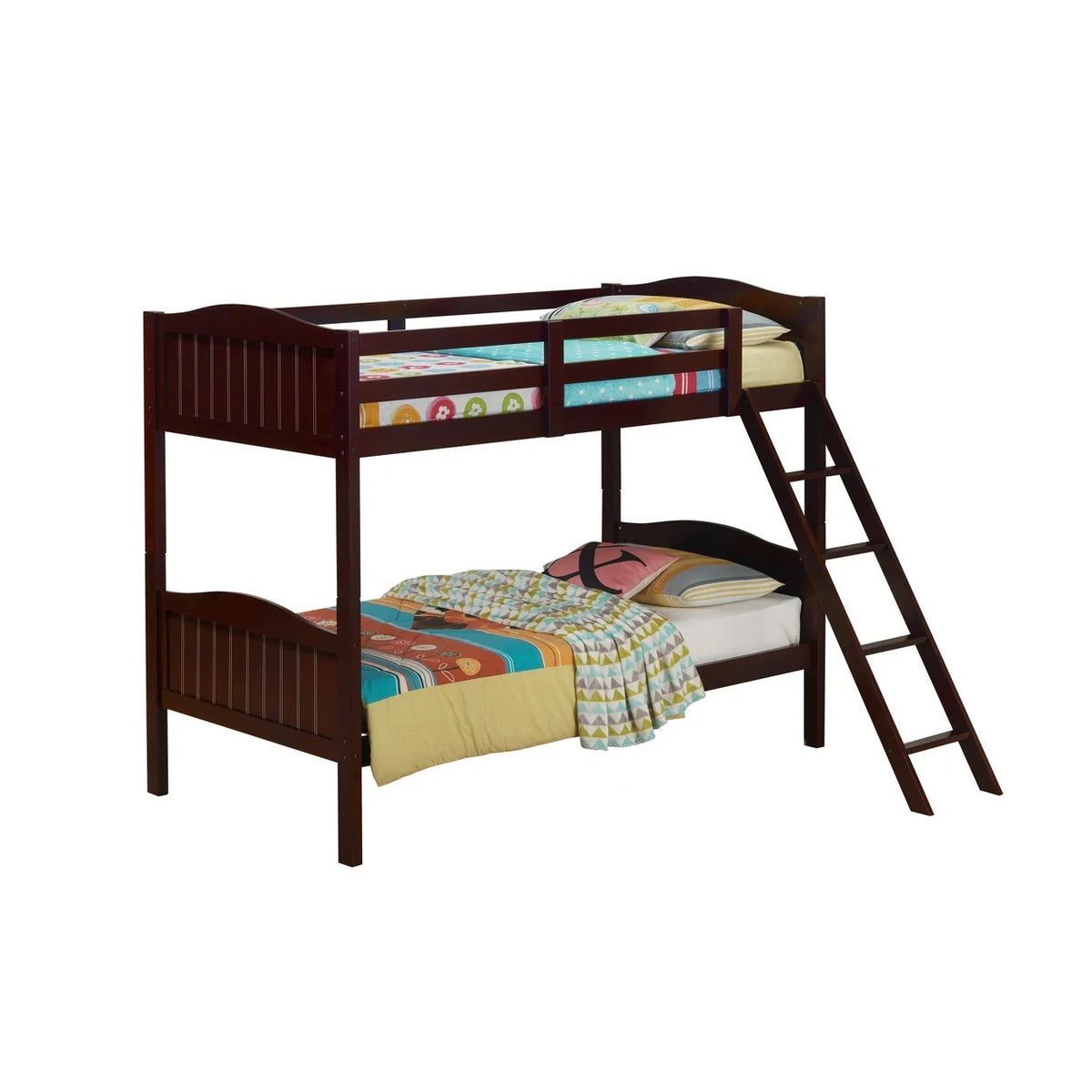 Brown Wood Twin Bunk Bed with Ladder and Guardrail Z744